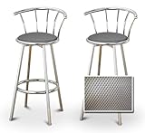 2 Silver Textured Vinyl Specialty / Custom Chrome Barstools with Backrest S ....