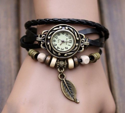 CANIUX Fashion Accessories Trial Order New Quartz Fashion Weave Wrap Around Leather Bracelet Lady Woman Wrist Watch image