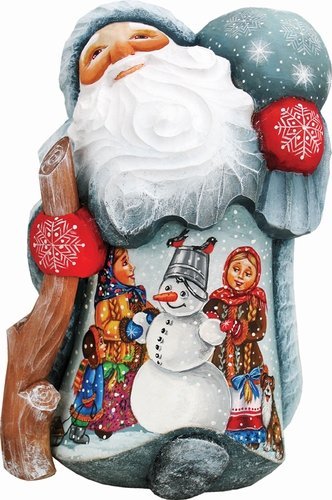 G.Debrekht 821515 Woodcarving Making A Friend 8 in. - Woodcarved Santa