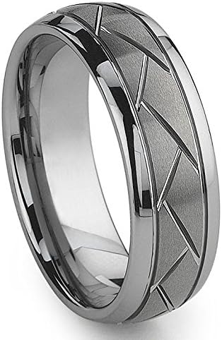 Tungsten Carbide Diamond Cut Groove Newport Wedding Band Ring Sz 7.5