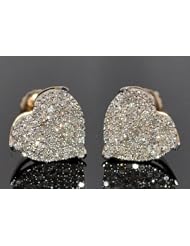 Diamond Ladies Heart Earring Round Diamond 0.60ct Screw On Back 10K Yellow Gold