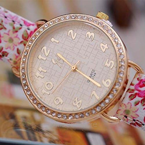 Second Face Leather Rhinestone Analog Watch Women Stylish Floral Crystal Watches Geneva Dress Watch Pmhm437*30