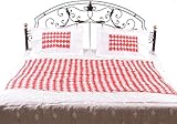 Red and Ivory Cutwork Bedspread with Lukhnavi Chikan Embroidery - Pure Cott ....