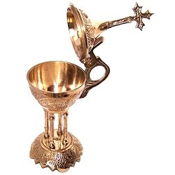 Brass Greek Pedestal Incense Burner - (17cm or 6.7 inches Tall)