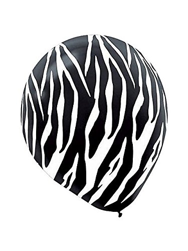 LATEX BALLOONS ZEBRA BLACK AND WHITE 6 COUNT