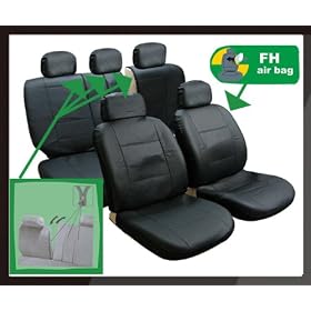 Univerisal Car Seat Cover Full Set Leather Airbags Ready and Rear Seat Split Pu002115 Black