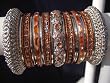 Indian Bridal Collection! Panache' Indian Orange Bangles Set in Silver Tone By BangleEmporium. Medium Size 2.8