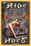 11x17 Ride Hard Pinup Girl Motorcycle Vintage Metal Sign