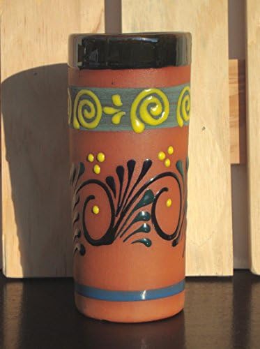 Ceramic Cup Vase Talavera Style Decor Mexico Art Red Clay Pottery Handcraft [White Flower]