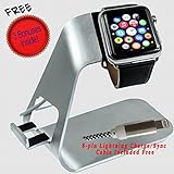 Noworriesmate Apple Watch & iPhone Charging Stand, Premium Bonus Edition (includes 8-Pin Lightning Charge & Sync Cable; Microfiber Cleaning Cloth, and Cable Butt Cable Management Clip)