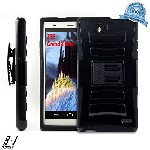 NageBee(TM) - ZTE Grand X Max/Z787 - Hybrid Armor Stand Case With Holster and Locking Belt Clip + {Touch Screen Stylus} (Holster Stand Black)