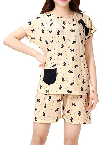 VENTELAN Women's Novelty Dogs Pajamas Bowknot Short Sleeve Sleepwear Nightwear