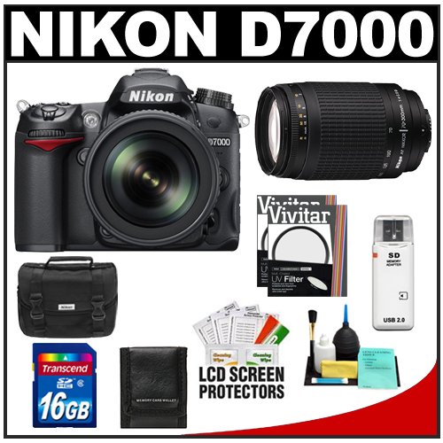 Nikon D7000 Digital SLR Camera & 18-105mm VR + 70-300mm Lens + 16GB Card + Filters + Case + Accessory Kit