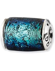 Sterling Silver Blue Dichroic Glass Barrel Charm Bead Fits Pandora Chamilia Biagi Bracelet