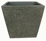 Fiberglass Planter - Vienna Style, Square Planter with Exterior Rock Texture, 18