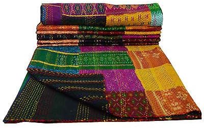 Handicraftshop Cotton Indian Kantha Quilted Bedspreads 90x60 IN Multi