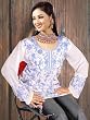 White with Turquoise embroidery georgette Kurti / Tunic