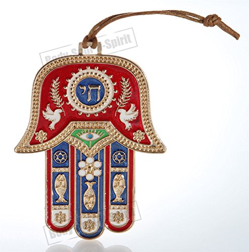 Gold Tone Hamsa hand Red Wall Hanging decor Lucky Charm CHAI Judaica Kabbalah evil eye