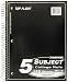 Top Flight Standards 5-Subject Wirebound Notebook, 180 Sheets, 3-Hole Punched, College Rule, 10.5 x 8 Inches, 1 Notebook, Color May Vary (4511860)
