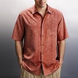 Kokomo Men's Tonal Red Palm Tree Short Sleeve Silk Camp Shirt - Large