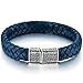 Silver Blue Stainless Steel Genuine Leather Bracelet Bangle Cuff Greek Braided