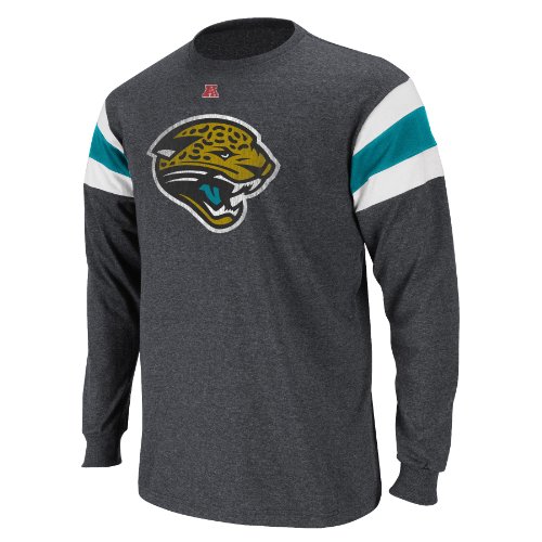 NFL Men's Jacksonville Jaguars End Of Line III Adult Long Sleeve Crew Neck Overdyed Tee (Charcoal Heather/White/Act Blue, Large)