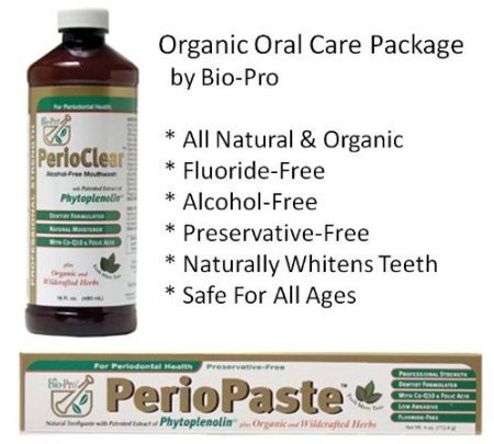 PerioPaste Organic Toothpaste 4oz Tube + PerioClear Organic Mouthwash by Bio-Pro Dental
