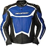 AGV Sport Laguna Men's Leather Street Bike Motorcycle Jacket w/ Free B&F Heart Sticker Bundle - Blue / Size 42