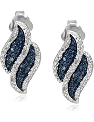 Sterling Silver Blue and White Diamond (0.11cttw, I-J Color, I1-I2 Clarity) Flame Earrings