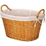 Household Essentials ML-5567 Woven-Willow Oval-Shaped Laundry Basket with Cotton Lining
