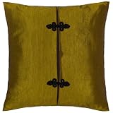 Decorative Handmade Gold & Black Embroidered Thai Silk Cushion Cover / Pillow Sham