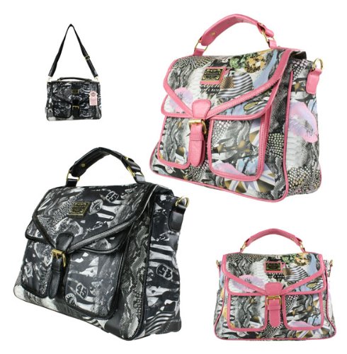 A5068 Ladies patent canvas satchel shoulder bag Pink
