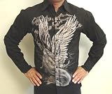 Mission Clothing Studded Winged Mermaid Anchor Black Dress Shirt Medium - XXL