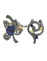 18kt Yellow Gold Diamond Pave Blue Sapphire Double Ring Silver Gemstone Jewelry