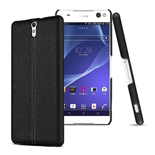 Sony Xperia C5 Ultra IM Leather Case, Yaker Pu Leather Cover Pc Hard Case Shell Compatible for Sony Xperia C5 Ultra (Black)