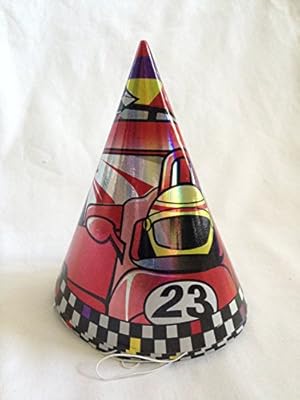 Vintage Birthday Racer #23 Red Racecar Foil Party Hats (Pack of 4) Dated 1996