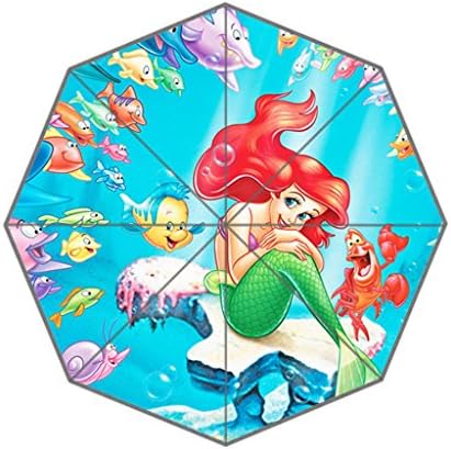 LaHuo Happy Little Mermaid &amp; Fishes Logo Custom Design Travel Folding Umbrella Auto Open Close Windproof Compact For Easy Carrying Firm Durable Lifetime Guarantee Umbrella