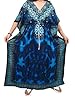 Mogul Kaftans Caftan Designer Blue Printed V-neck Moroccan Dress