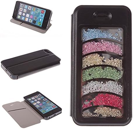 Big Dragonfly Deluxe Apple iPhone 5 5s 5g Folio PU Leather Wallet Case Cover Bling Colorful Moving Diamond Rhinestone in Rainbow Bridge Pattern & Built-in Stand & Card Slot (Black)