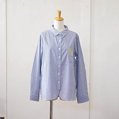 (エトレンヌ) etrenne ストライプ＆チェック柄　レギュラーカラー長袖ラウンドシャツ