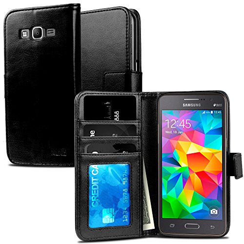 Galaxy Grand Prime Case, NuNu Modish Samsung Galaxy Grand Prime Wallet Case [Premium] BLACK Stylish Flip Folio Wallet Case with Stand for Samsung Galaxy Grand Prime