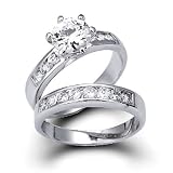 Bling Jewelry Vintage Round Cut CZ Engagement Wedding Ring Set 1.5ct - Size 6