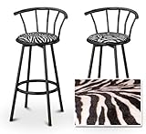 2 Zebra Faux Fur Animal Print Specialty / Custom Black Barstools with Backr ....