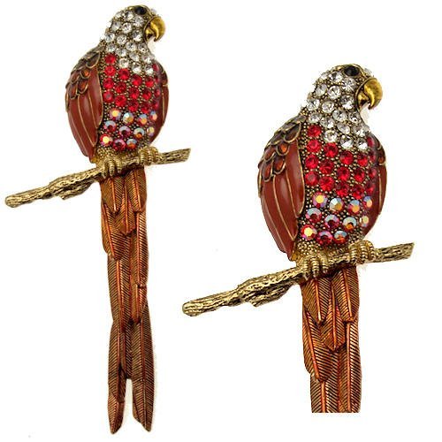Acosta Jewellery - Large Red Swarovski Crystal - Parrot Bird Brooch / Pendant