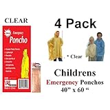 4 VAS Childrens 40" X 60" Emergency Child / Kid Rain Poncho - CLEAR
