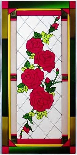 Red Roses 20.5" Wide x 42" High Hand Painted Art Glass Panel