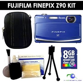 Fujifilm Z90 14MP Digital Camera (Blue) + 8GB + Case + 8 Piece Accessory Kit