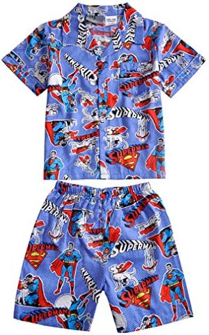 Summer Well Breathable Short Sleeve Pajamas Set Superman Pattern Pyjamas Sleepwear for Boy Kids Size 4