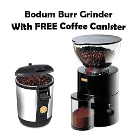 Bodum Antigua Electric Black Burr Coffee Grinder Withh FREE Coffee Canister