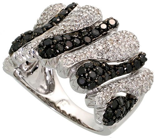 51cElxZo2cL 14k White Gold Ring, w/ 2.0 Carats White & Black Brilliant Cut Diamonds, 9/16 in. (15mm) wide